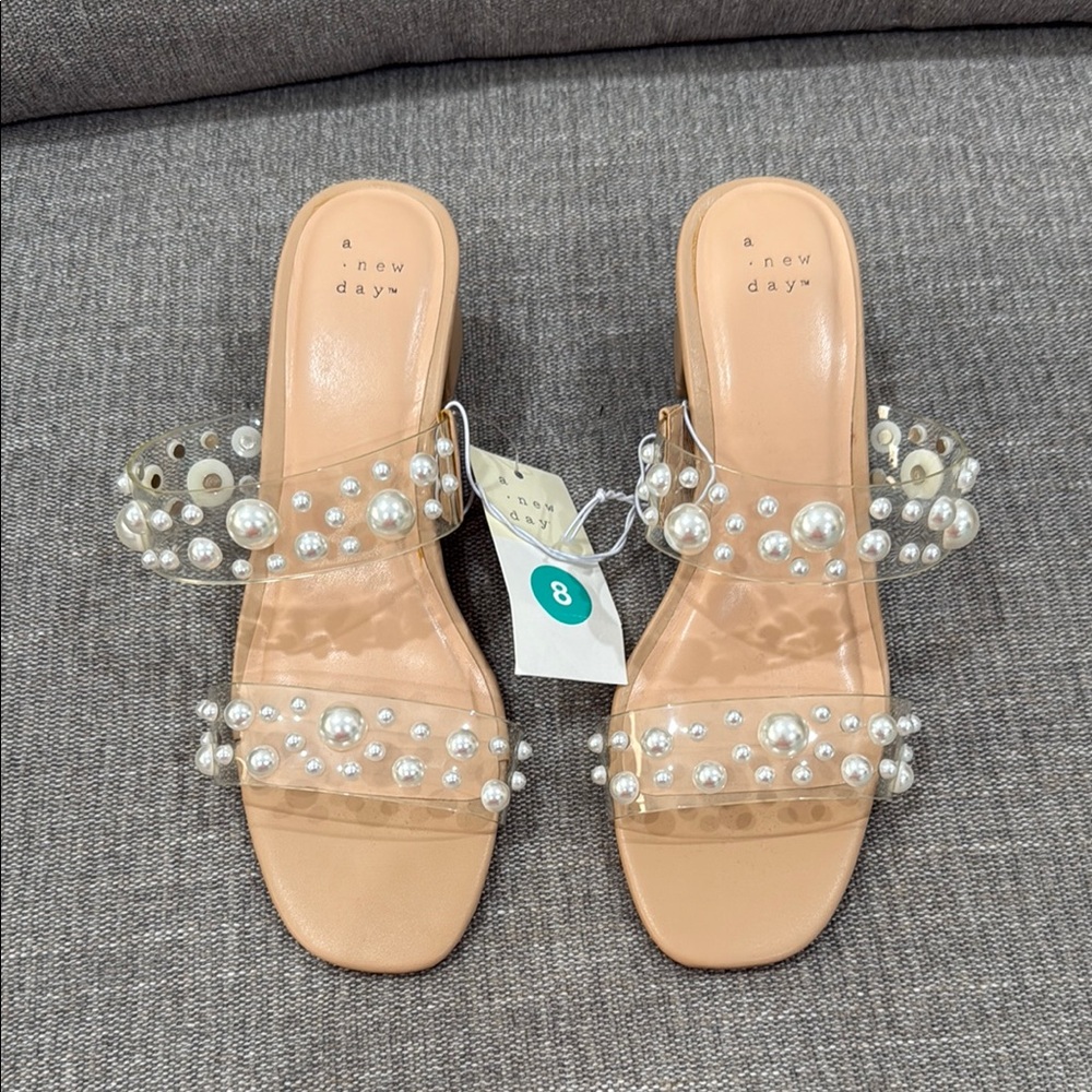 A New Day Women's Pearl Embellished Tan Sandals